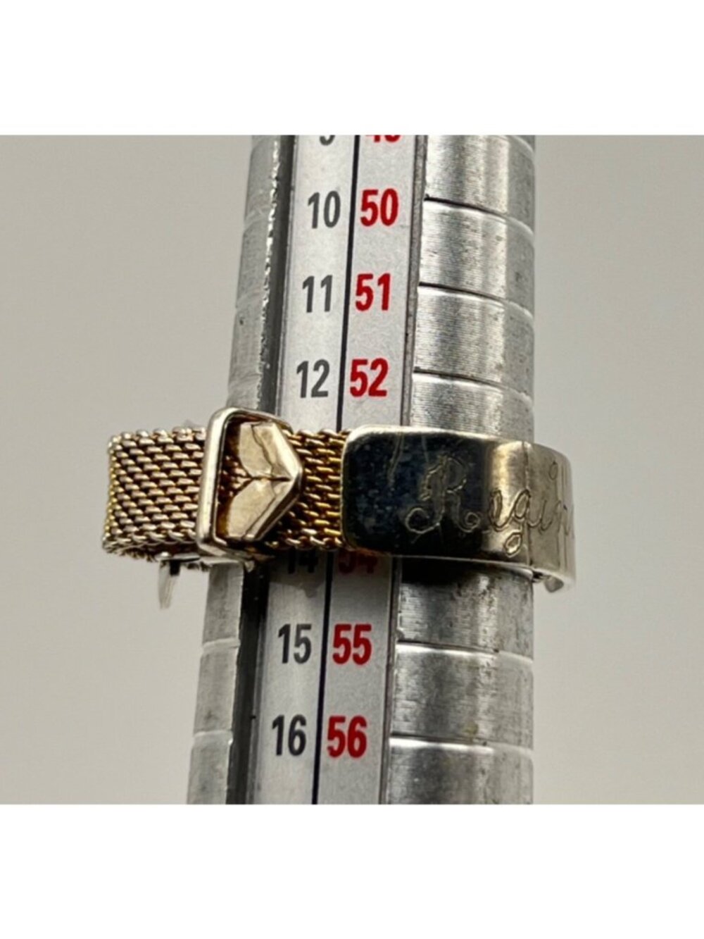 Vintage Gold Tone ID Bracelet Ring Set "Regina" Mesh Belt Buckle Adjustable - Picture 10 of 10